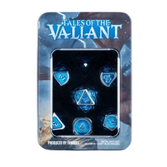 Fanroll: Metal Tales of the Valiant 7 Dice Polyhedral Set: Silver w/Light Blue Enamel